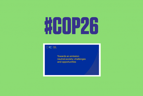 Event screen and COP26 hashtag